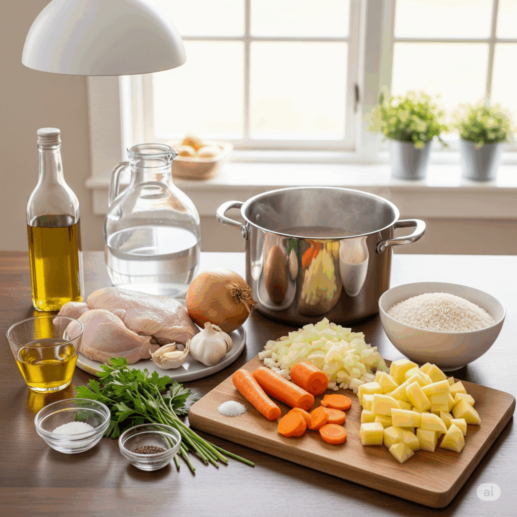 Ingredientes para fazer canja de galinha caseira